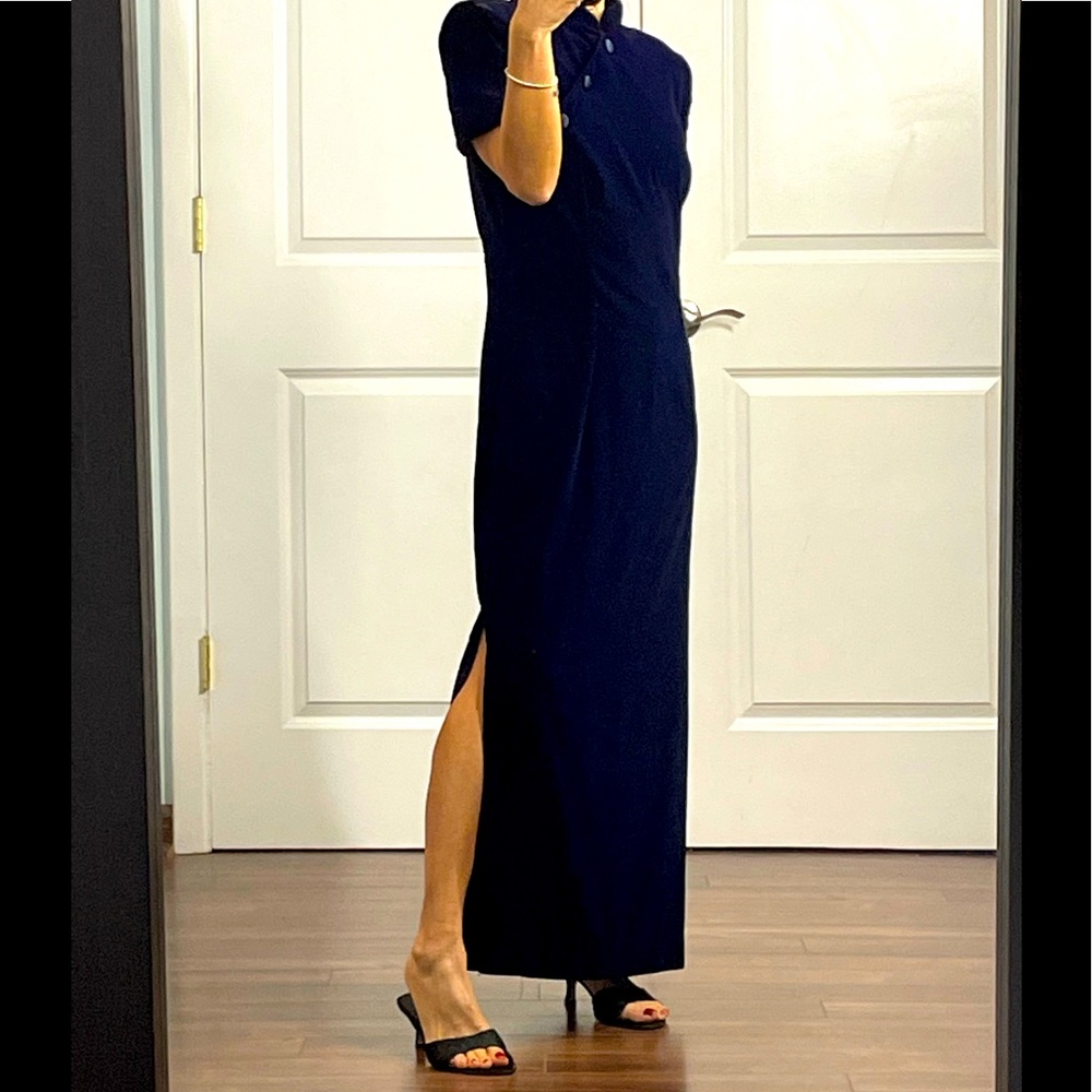 Maggy London Blue/Purple Velvet Chinese Dress size 6 - Picture 2 of 13